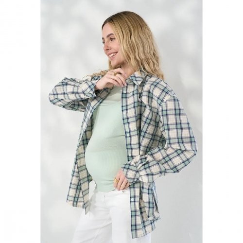 Рубашка в клетку для беременных и кормящих Юла Мама Rey Синий/Зеленый BL-26.031