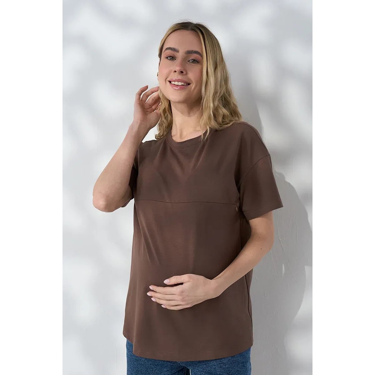 Футболка для беременных и кормящих Юла Мама Goldie Коричневый NR-26.091