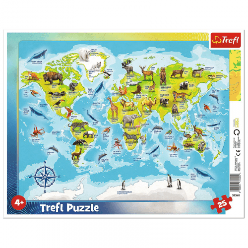 Пазлы рамочные Trefl Карта Мира с животными 25 шт 31340