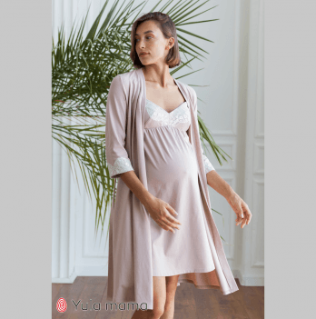 Комплект халат и ночнушка для беременных и кормящих Юла Мама Maya Капучино NW-3.1.3