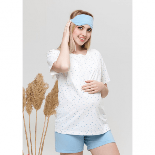 Пижама для беременных и кормящих Юла Мама Janice Молочный/Голубой NW-5.8.2