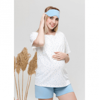 Женская пижама для беременных и кормящих Юла Мама Janice Молочный/Голубой NW-5.8.2