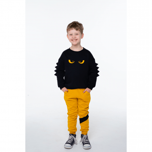 Детский костюм для мальчика из трехнитки Vidoli от 3 до 5.5 лет Черный/Горчичный B-21640W