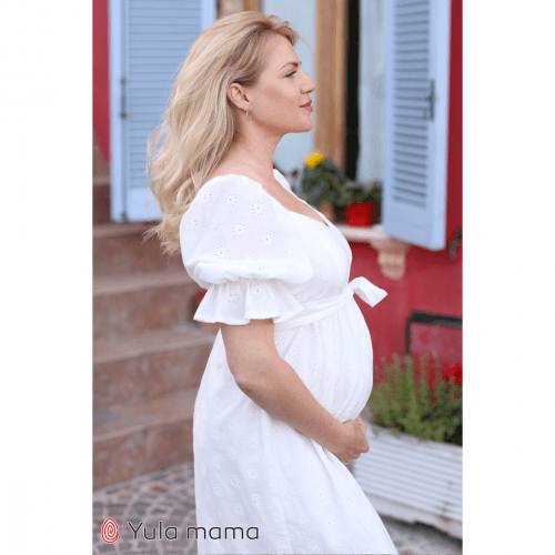 Летнее платье для беременных и кормящих из 100% хлопка Юла Мама Mary Белый DR-22.063