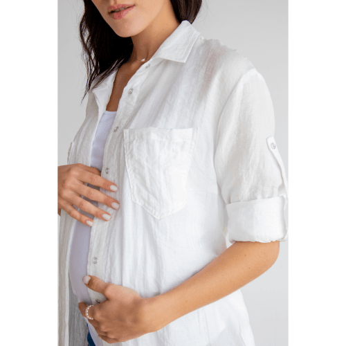 Льняная рубашка для беременных удлиненная To Be Молочный 1268741