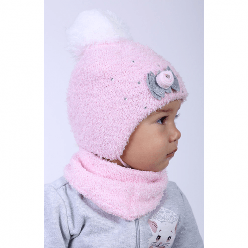 Детские шапка и манишка зимние для девочки Олта Розовый от 0 до 3 мес 10-102017