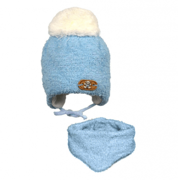 Детские шапка и шарф зимние для девочки Олта Голубой от 0 до 3 мес 12-122017