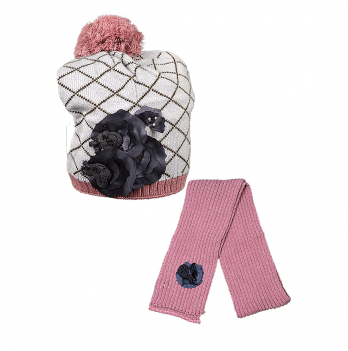 Детские шапка и шарф зимние для девочки Олта Серый/Розовый от 0 до 3 мес 201346