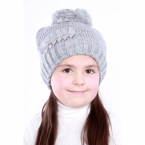 Шапка детская зимняя для девочки  Олта Серый от 5 до 8 лет 63-632017