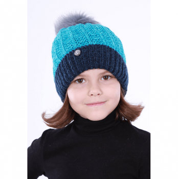 Шапка детская зимняя для девочки  Олта Синий от 5 до 8 лет 74-742017-01