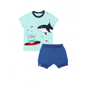 Летний костюм футболка и шорты для мальчика Smil Surffriends Бирюзовый/Синий 6-9 месяцев 113266
