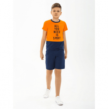 Детская футболка для мальчика Smil Быстрее Выше Сильнее Оранжевый/Синий 8-10 лет 110585