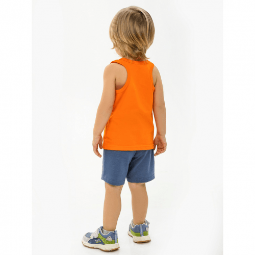 Летний костюм майка и шорты для мальчика Smil Быстрее Выше Сильнее Оранжевый/Синий 4-5 лет 113271