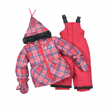 Зимний костюм детский куртка и полукомбинезон Perlim pinpin клетка Коралловый/Синий 3 года VH233A