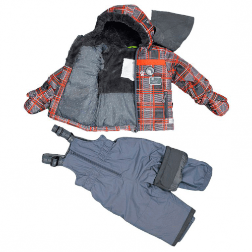 Зимний костюм детский куртка и полукомбинезон Perlim pinpin клетка Cерый/Оранжевый 1-1,5 года VH234C