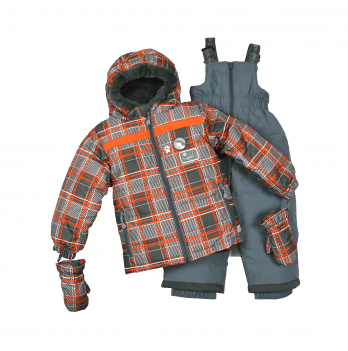Зимний костюм детский куртка и полукомбинезон Perlim pinpin клетка Cерый/Оранжевый 2-3 года VH234C
