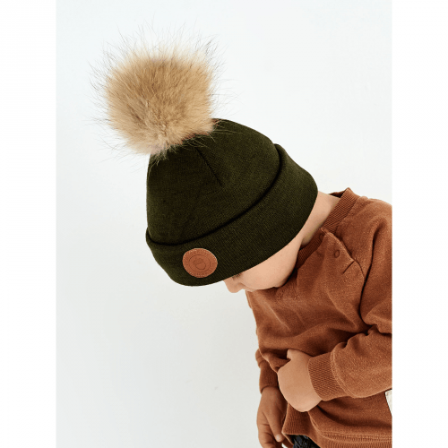 Зимняя вязаная шапка детская Дембохаус Хаки 2-6 года Богота