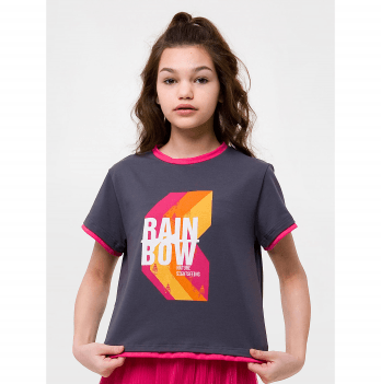 Детская футболка для девочки Smil Розовый цитрус Серый 14 лет 110648