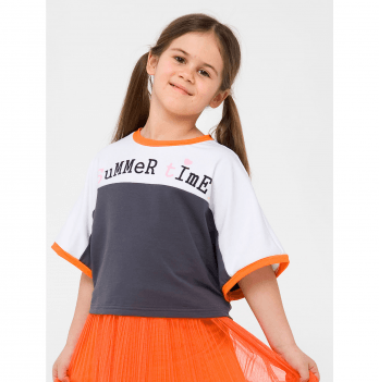 Детская футболка для девочки Smil Розовый цитрус Серый/Белый 7 лет 110644