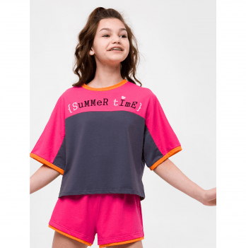 Детская футболка для девочки Smil Розовый цитрус Серый/Малиновый 7 лет 110644