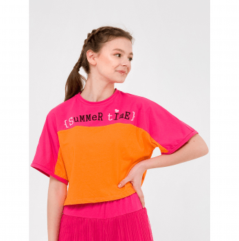 Детская футболка для девочки Smil Розовый цитрус Оранжевый/Малиновый 12-14 лет 110645