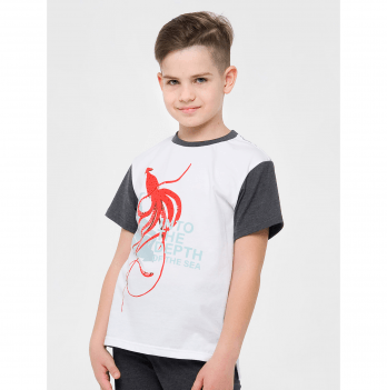 Детская футболка для мальчика Smil Глубины океана Белый/Серый 8-10 лет 110631