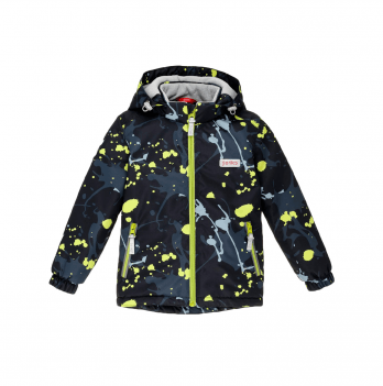 Демисезонная куртка для мальчика JOIKS Брызги красок Черный/Салатовый 6-8 лет W-18
