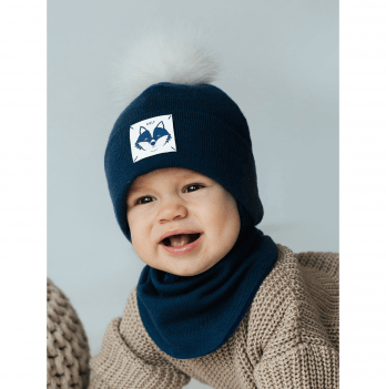 Зимняя вязаная шапка и манишка детская Дембохаус Темно-синий 2-10 месяцев Пето