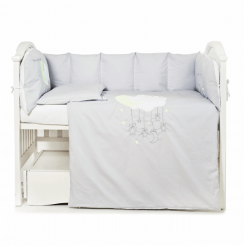 Детское постельное белье в кроватку Twins Moonlight Белый/Серый 6 элем 4011-BTMO-10