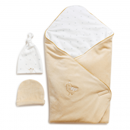 Конверт одеяло для новорожденных + 2 шапочки Twins Бежевый 9064-TC-02