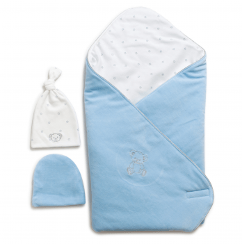 Конверт одеяло для новорожденных + 2 шапочки Twins Голубой 9064-TC-04