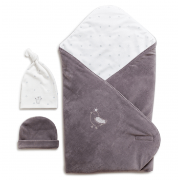 Конверт одеяло для новорожденных + 2 шапочки Twins Серый 9064-TC-10