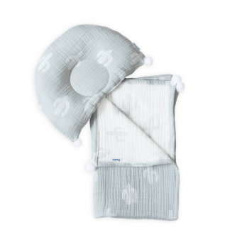 Плед и ортопедическая подушка для новорожденных из муслина Twins Серый/Белый 100х80/33х25 см 1421-TMPO-24K