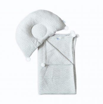 Плед и ортопедическая подушка для новорожденных из муслина Twins Белый/Серый 100х80/33х25 см 1421-TMPO-10