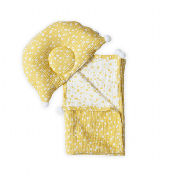 Плед и ортопедическая подушка для новорожденных из муслина Twins Белый/Желтый 100х80/33х25 см 421-TMPO-05