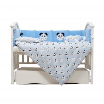 Детское постельное белье в кроватку Twins Panda Голубой 7 элем 4075-TP-04