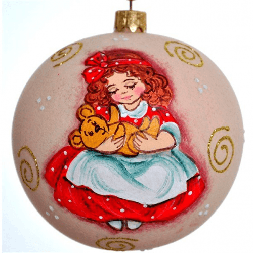 Новогодний шар на елку Santa Shop Девочка и мишка Красный 10 см 4820001017489