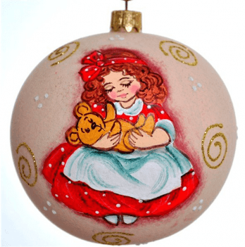 Новогодний шар на елку Santa Shop Девочка и мишка Красный 10 см 4820001017489