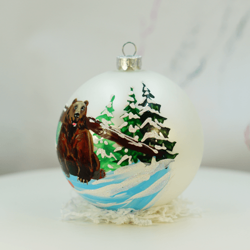 Новогодний шар на елку Santa Shop Медведь Белый 10 см 7806723557134