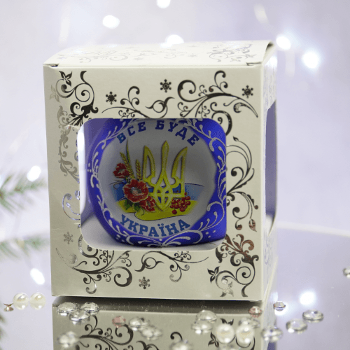 Новогодний шар на елку Santa Shop Патриотическая Все буде Україна - Тризуб Синий 8,5 см 4820001103786