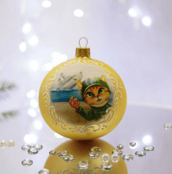 Новогодний шар на елку Santa Shop Патриотическая Котик Золотой 8,5 см 4820001103700