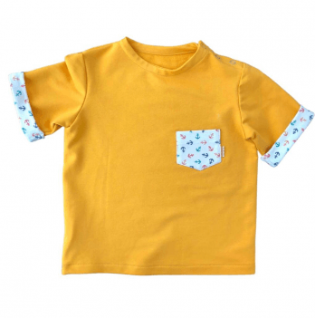 Детская футболка из трикотажа Embrace Горчичный/Голубой от 9 мес до 2 лет tshirt002_80-1