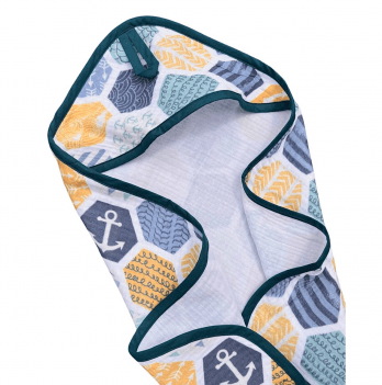 Детское полотенце уголок из муслина Embrace Шестиугольники Синий/Голубой 80х80 towel008