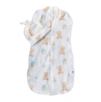Пеленка кокон для новорожденных на молнии с шапочкой Embrace Светло-коричневый/Белый от 0 до 3 мес pkz013