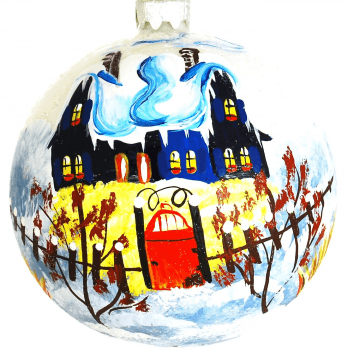 Новогодний шар на елку Santa Shop Синий дом красная калитка Синий 10 см 7806723209712