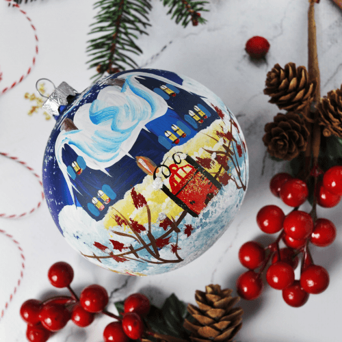 Новогодний шар на елку Santa Shop Синий дом красная калитка Синий 10 см 7806723209712
