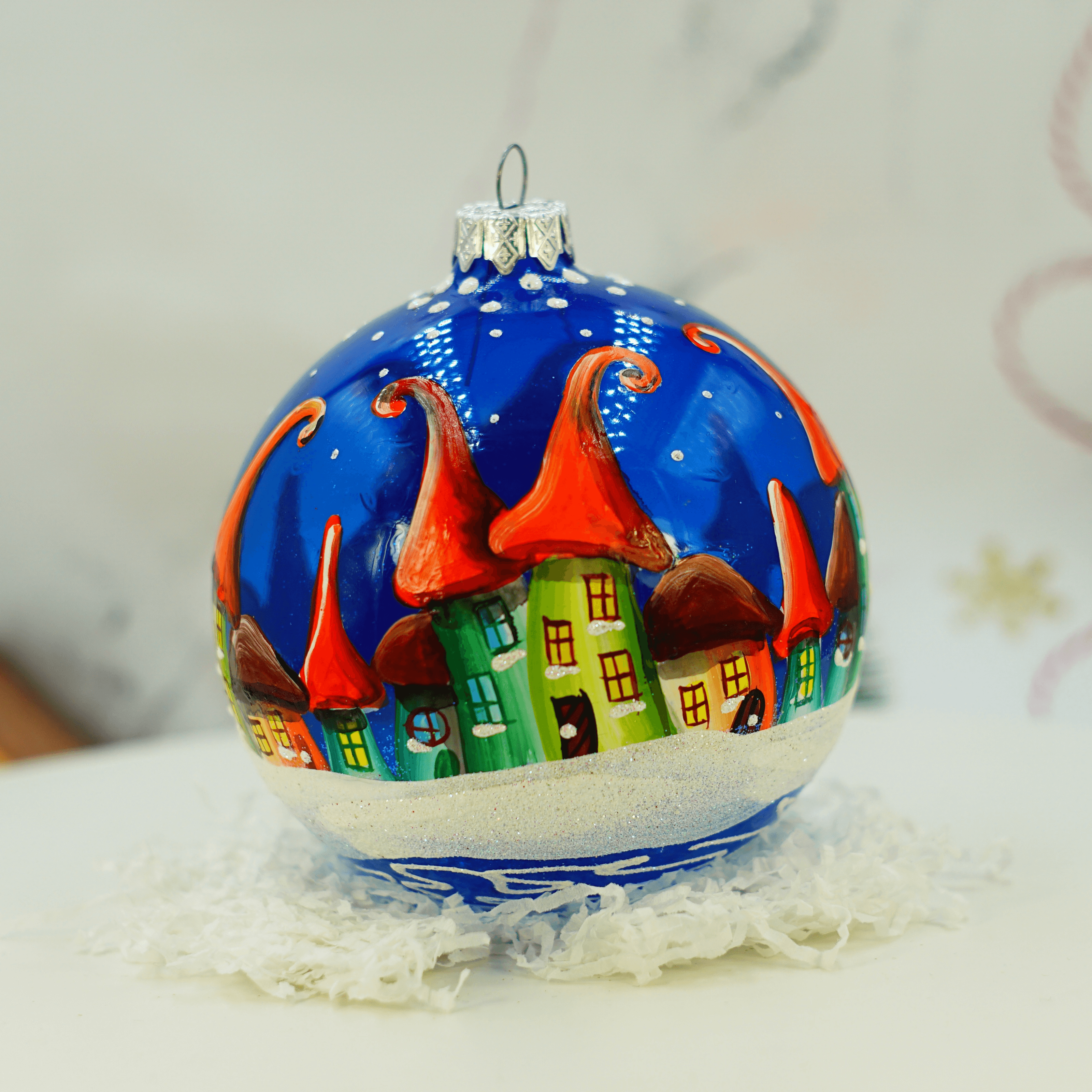 Новогодний шар на елку Santa Shop Городок по кругу Синий 10 см 7806723542604 Новогодний шар на елку Santa Shop Городок по кругу Синий 10 см 7806723542604