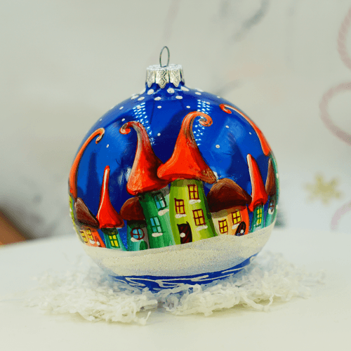 Новогодний шар на елку Santa Shop Городок по кругу Синий 10 см 7806723542604