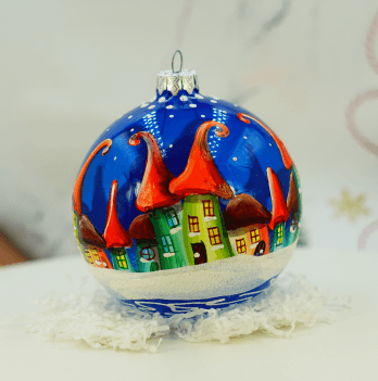 Новогодний шар на елку Santa Shop Городок по кругу Синий 10 см 7806723542604