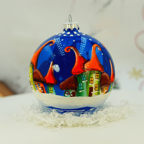 Новогодний шар на елку Santa Shop Городок по кругу Синий 10 см 7806723542604